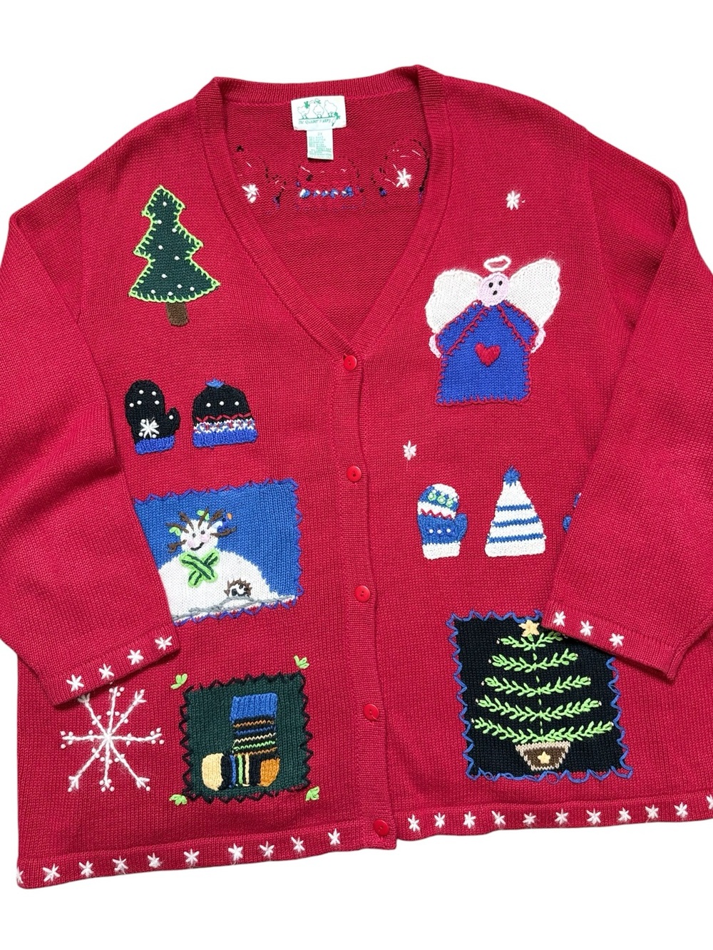 The Quacker Factory Vintage Christmas Cardigan Sweater Embroidered 1X 2X